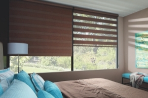 Designer banded blinds in denver bedroom